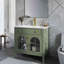 Meuble-lavabo de salle de bain 35,6 po Mid-Century avec verre à motif et bande lumineuse à capteur de mouvement, meuble-lavabo sur pied Farmhouse-1117671687
