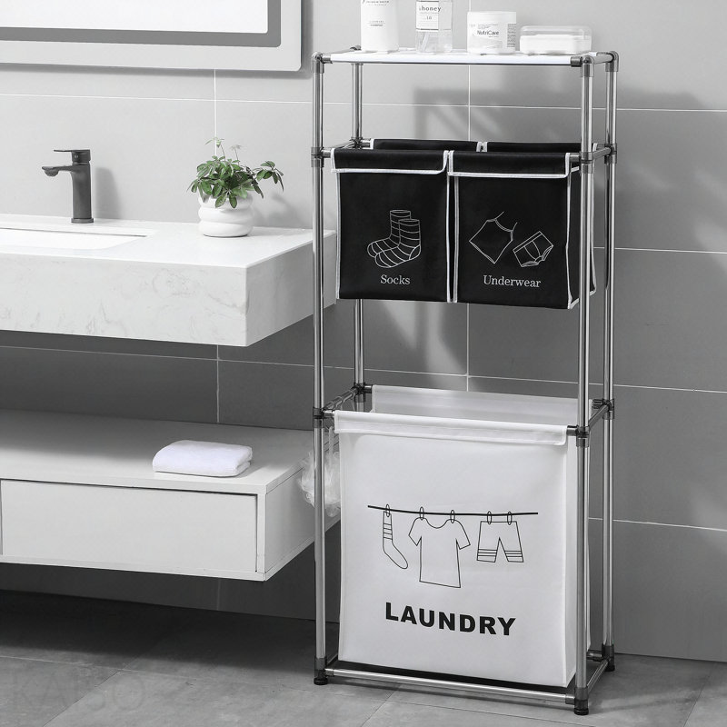 3 Tier Laundry Sorter With 4 Removable Bags For Organizing Clothes, Laundry, Lights, Darks,Three Hooks