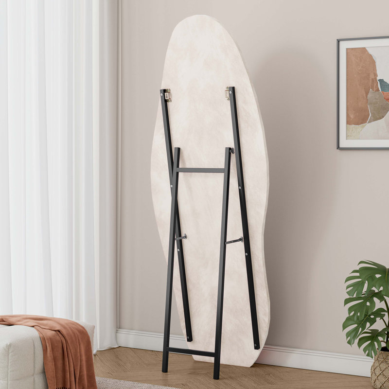 Full Length Mirror, 63" X 24" Floor Mirror/ Wall Mirror, Flannel Wrapped Wooden Frame Floor Mirror,Irregular Wavy Mirror Standing/Halling Large Wall Mirror For Bedroom,Living Room, Dressing Room