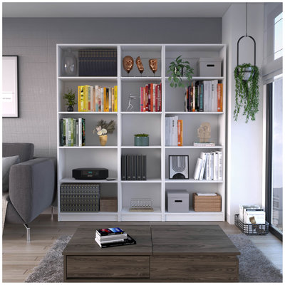 Olson 3 Piece Living Room Set With 3 Bookcases, White