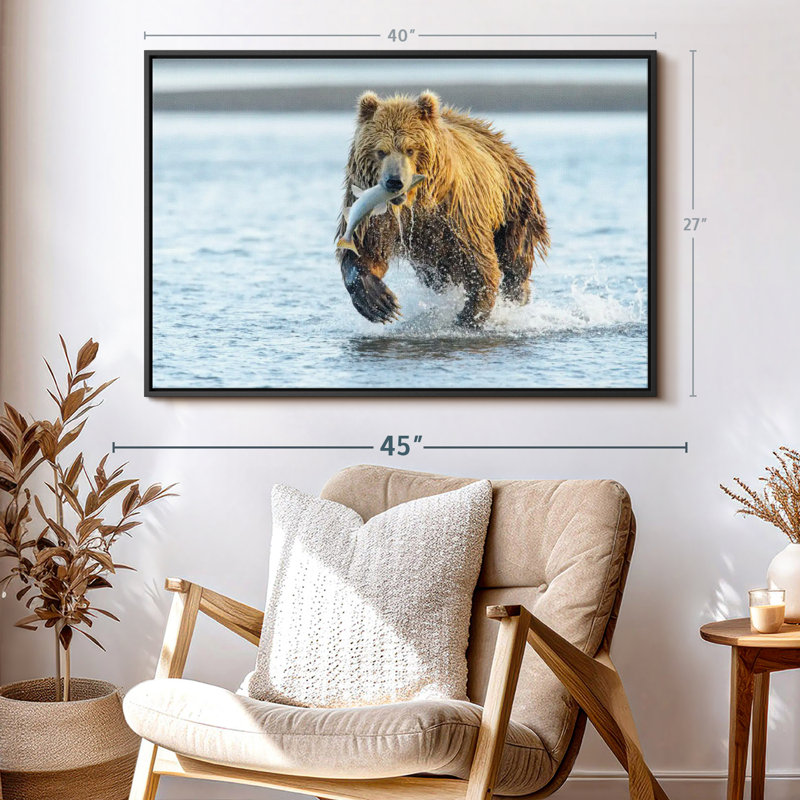Animal "Art mural grizzly avec saumon", H 27 po x l 40 po