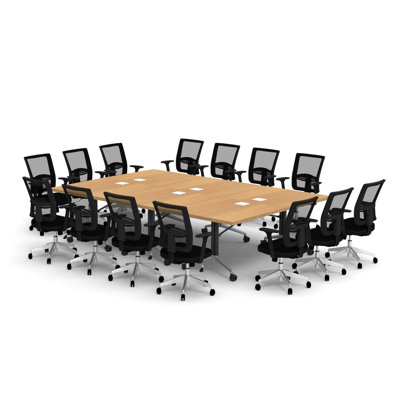 Rectangle 14 Person Flip Top 72'' L Modular Training Table and Chair Set with Casters and Modesty Panel and Cable Management