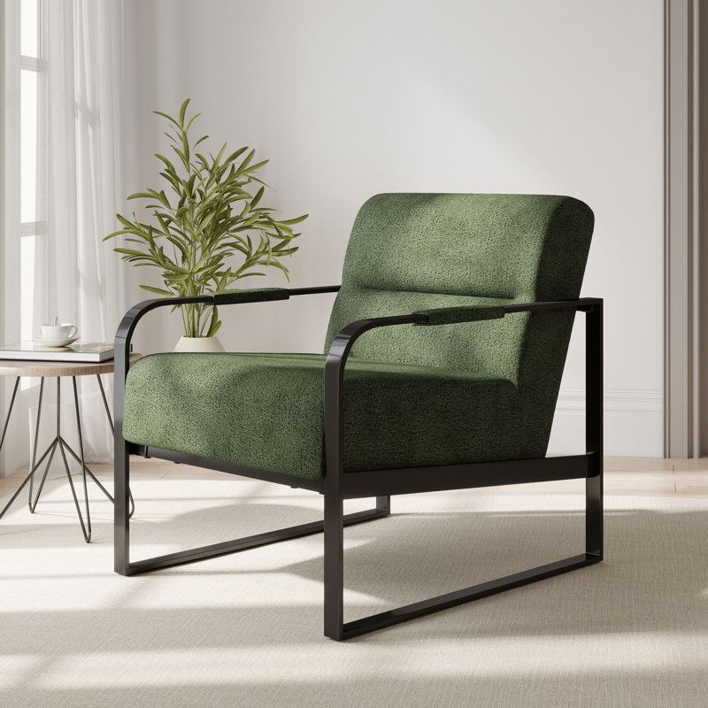 Wide Upholstered Vintage Accent Chair With Metal Frame Modern Soft Single Seat Armchair, Orange