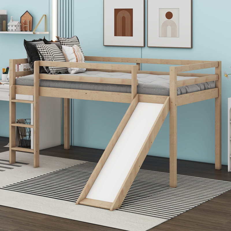 Structure de lit simple avec glissade Loft, Chêne blanc