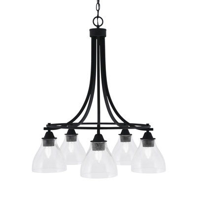 Paramount 5 Light Downlight Chandelier Shown In Matte Black Finish With 6.25" Clear Bubble Glass