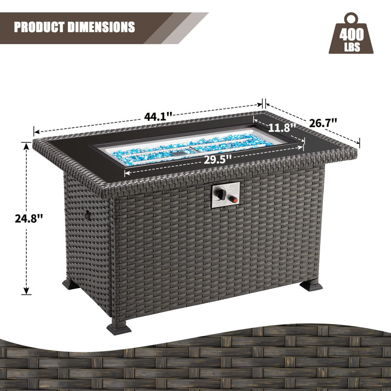 Fire Pit Table Auto-Ignition Propane Gas Fire Pit Table, Black, 24.8" H x 43.7" W x 27.6" D