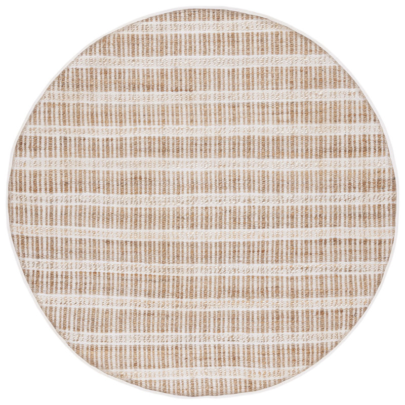 Sonnier Striped Flatweave Ivory/Natural Area Rug, Round 7'