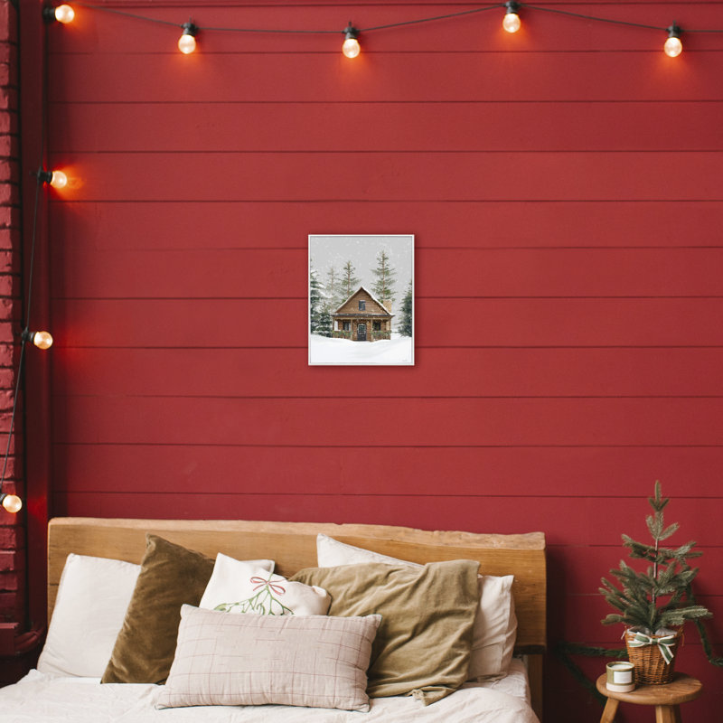 Cozy Snowy Forest Cabin, giclée encadrée, design par House Fenway, H 14 po x l 11 po