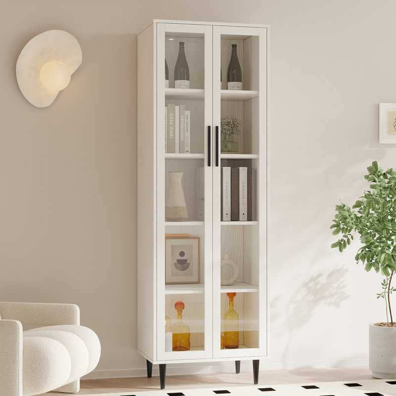 Bibliothèque standard H 70,9 po x l 23,6 po avec porte en verre, Blanc