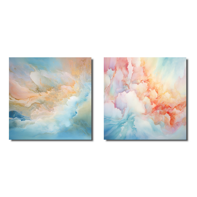 «Clouds Charm», ensemble de 2 collages carrés, H 16 po x l 33 po, Toile tendue