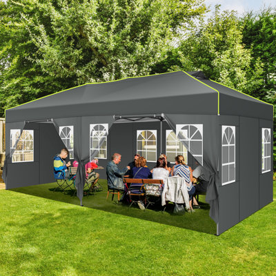 Auvent 10 x 20, tente de réception d'extérieur avec 6 parois latérales 