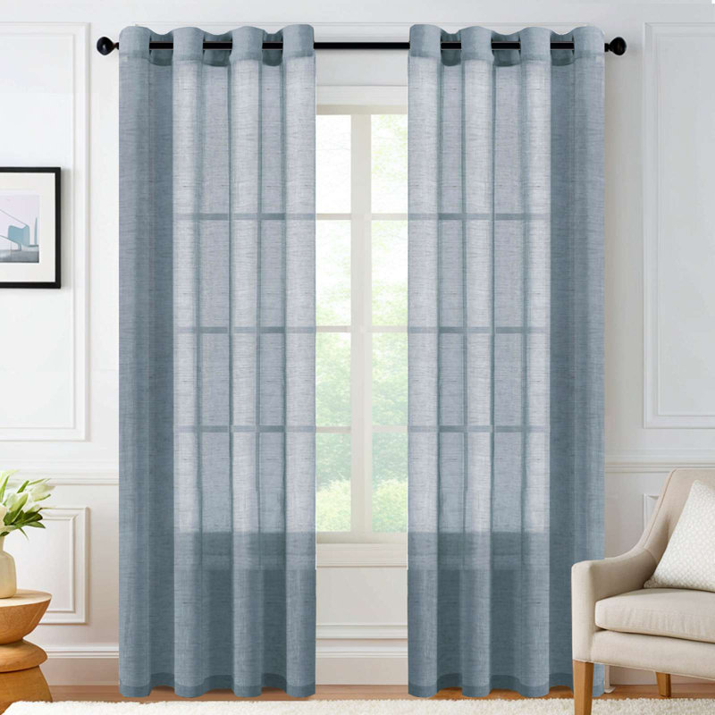 Rideaux semi-transparents avec œillets en mélange de lin - 37 po / 52 po de largeur, panneaux semi-privés et filtrant la lumière pour chambre à coucher 
