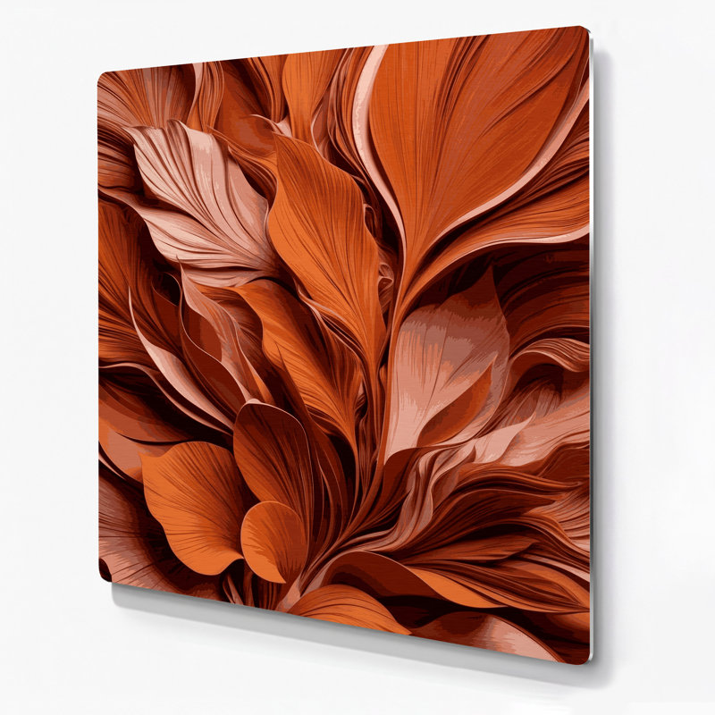 Abstrait floral rouge 96, art mural en métal, H 16 po x l 16 po