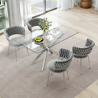Ensemble de salle à manger rectangulaire à piédestal avec chaise de salle à manger moderne en velours