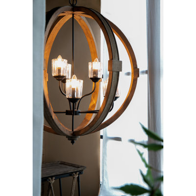 Lustre en forme de globe à 9 lumières, lustre en bois avec chaîne réglable pour le vestibule de la salle à manger de la cuisine, ampoule non incluse