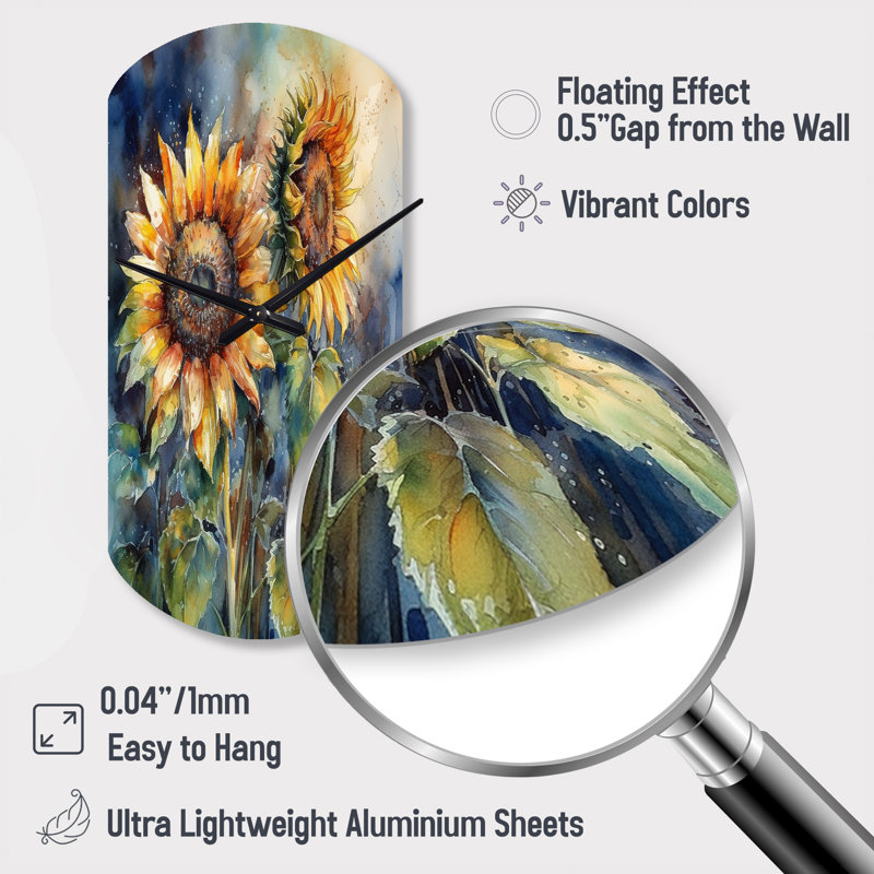 Jaune tournesol symphonie II - horloge murale tournesol asymétrique, Petit