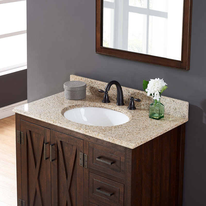 Plateau de meuble-lavabo simple 37 po avec lavabo en granite or Desert, Or du désert