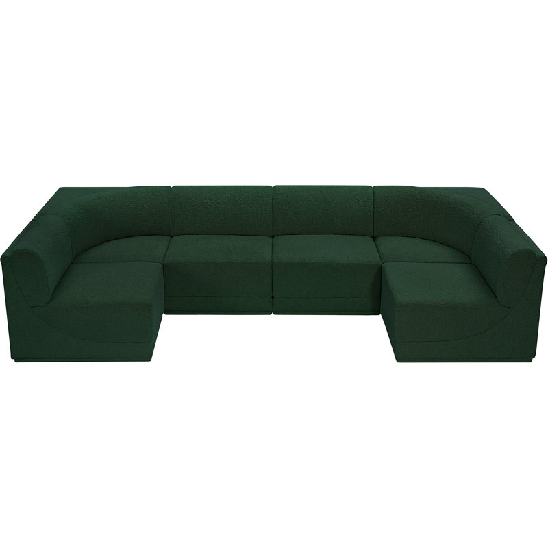 Ollie 6 - Piece Upholstered Sectional, Green Boucle Fabric