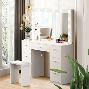 Cotati Vanity Set with 7 Large Drawers and Outlets