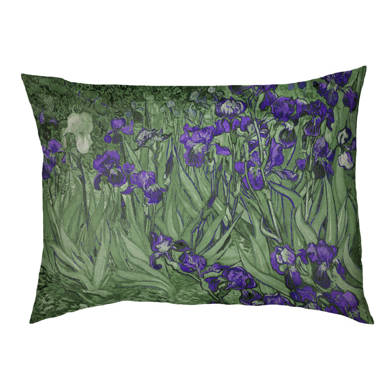 Coussin stylisé irises Burk, L 32,5 po x l 42,5 po, Vert / mauve / brun foncé