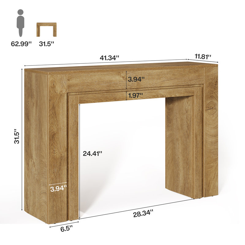41.3'' Farmhouse Console Table, Rectangular Entryway Table with Double Base, Light Brown