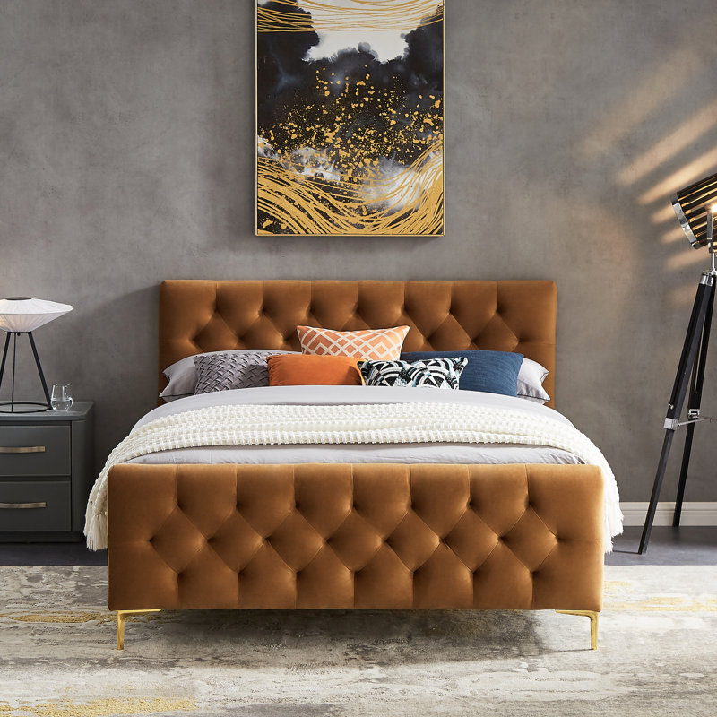 Vicennia Upholstered Platform Bed, Tan, Queen