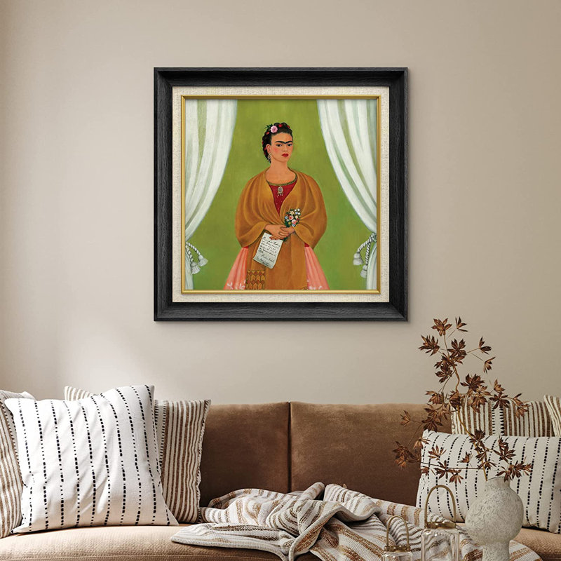 «Frida Kahlo Self Portrait to Leon Trotsky» par Frida Kahlo - peinture sur toile encadrée, Noir