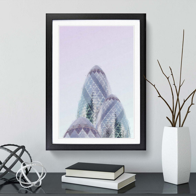 The Gherkin in London in Abstract - Picture Frame Graphic Art Print, 36cm H x 27cm W x 2cm D, Black Framed