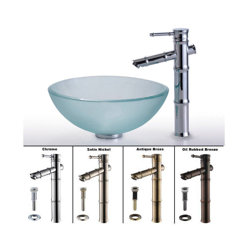 Lavabo de salle de bain vasque circulaire givré, Nickel satiné