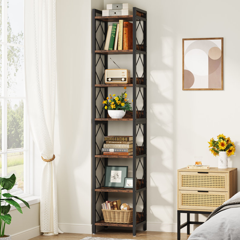 Wissem 200cm H x 34cm W Steel Corner Bookcase, 200.66cm H x 33cm W x 33cm D