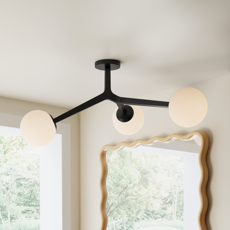 Amarula Glass Semi Flush Mount, Black