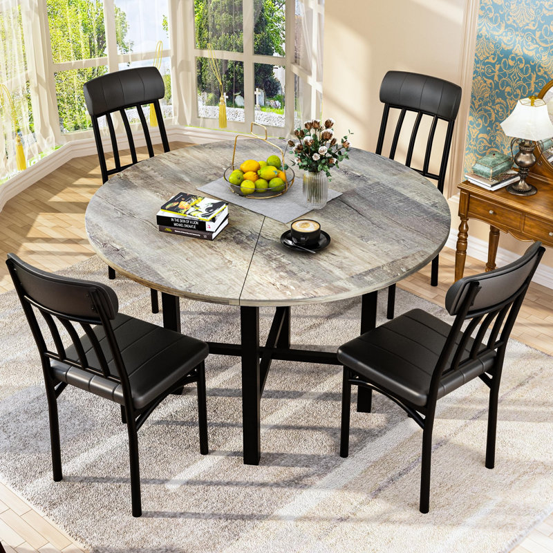 Ensemble de table et de chaises rondes en faux marbre pour 4 personnes - Conception compacte, chaises pouvant supporter jusqu'à 159 kg et montage facile (cuisine moderne et petits espaces)