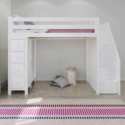 Brodie Kids 8 Drawer Solid Wood Loft Bed with Shelves