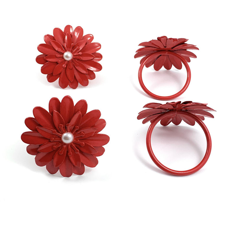 Rond de serviette fleur, Rouge, 12