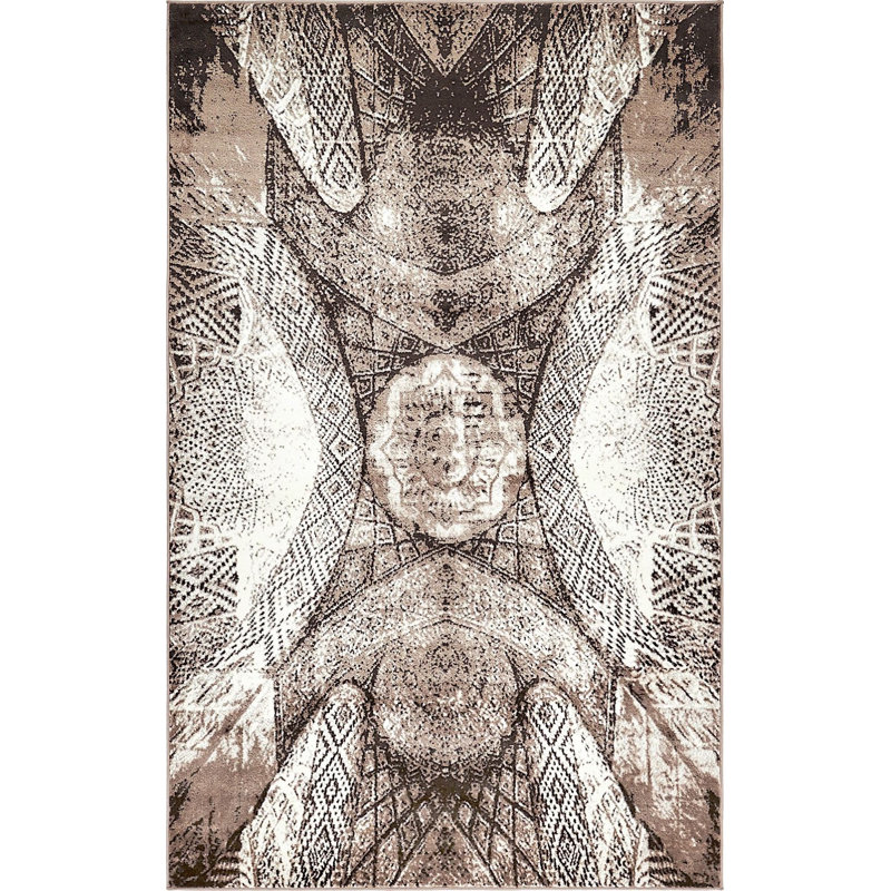 Tapis à motif oriental brun Ahron, Rectangle 3 pi 3 po x 5 pi 3 po