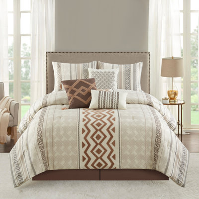 Serenity Beige/Ivory Microfiber 7 Piece Comforter Set