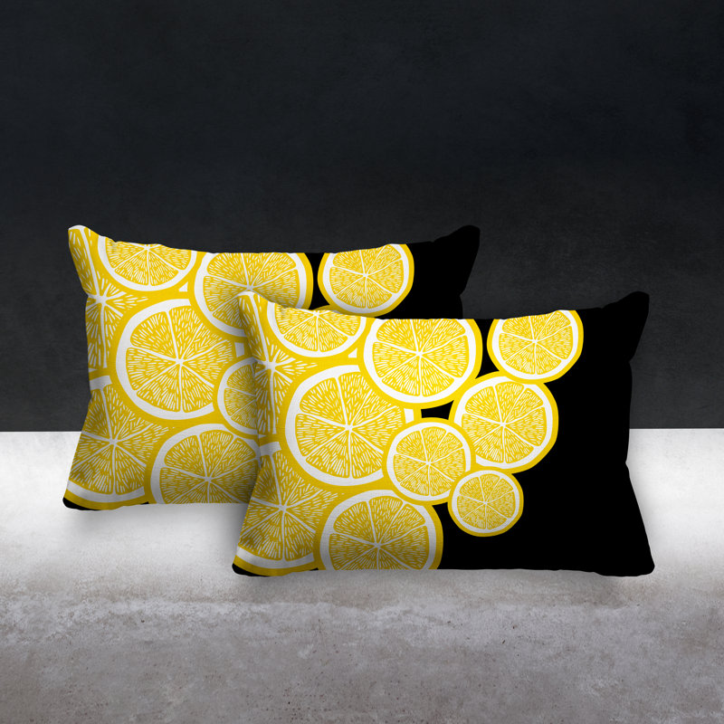Coussin lombaire intérieur / extérieur jaune citron, Noir