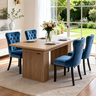 Ensemble de table de salle à manger extensible de 63 à 78,74 po avec base de rangement et chaises rembourrées en velours, finition en bois résistante aux égratignures, coins arrondis et coffre-fort, ensemble de table de salle à manger rectangulaire moderne pour la cuisine / salle à manger, sièges 4-8