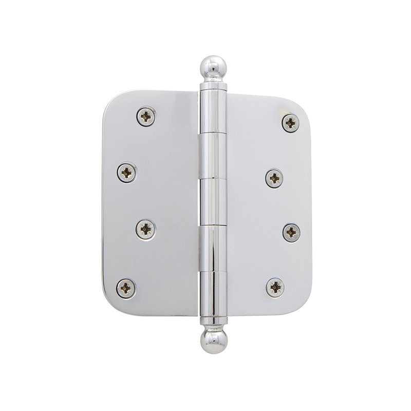 Nostalgic Warehouse 4" x 4" Ball Tip Residential Hinge with 5/8" Radius Corners, Bright Chrome