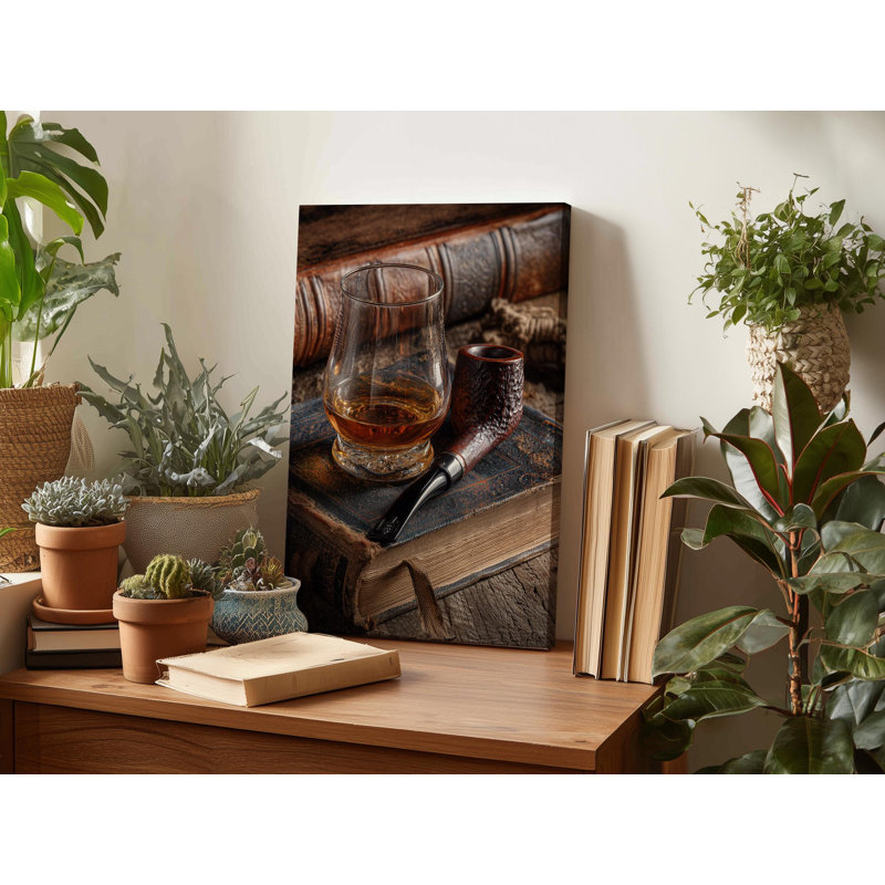 Whisky et cornemuse, art mural foncé pour homme à la grotte, décor de bar rustique, impression de livres rétro, bibliothèque sophistiquée pour homme