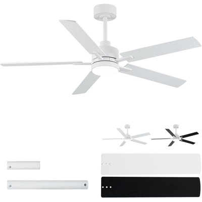 52'' White Ceiling Fans with Lights and Remote, 6 Speed Low Profile Modern Ceiling Fan with Quiet DC Motor for Indoor Outdoor Bedroom Living Room