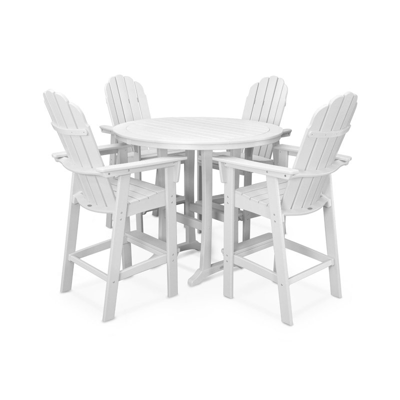 POLYWOOD Vineyard Curveback Adirondack 5-Piece Nautical Trestle Bar Set, White