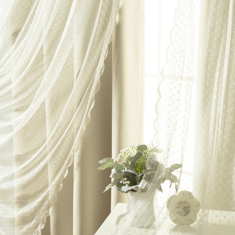 Damyiah Polyester Blackout Curtain Panel (1 Sheer and 1 Blackout Panel), Beige, 80" W x 96" L