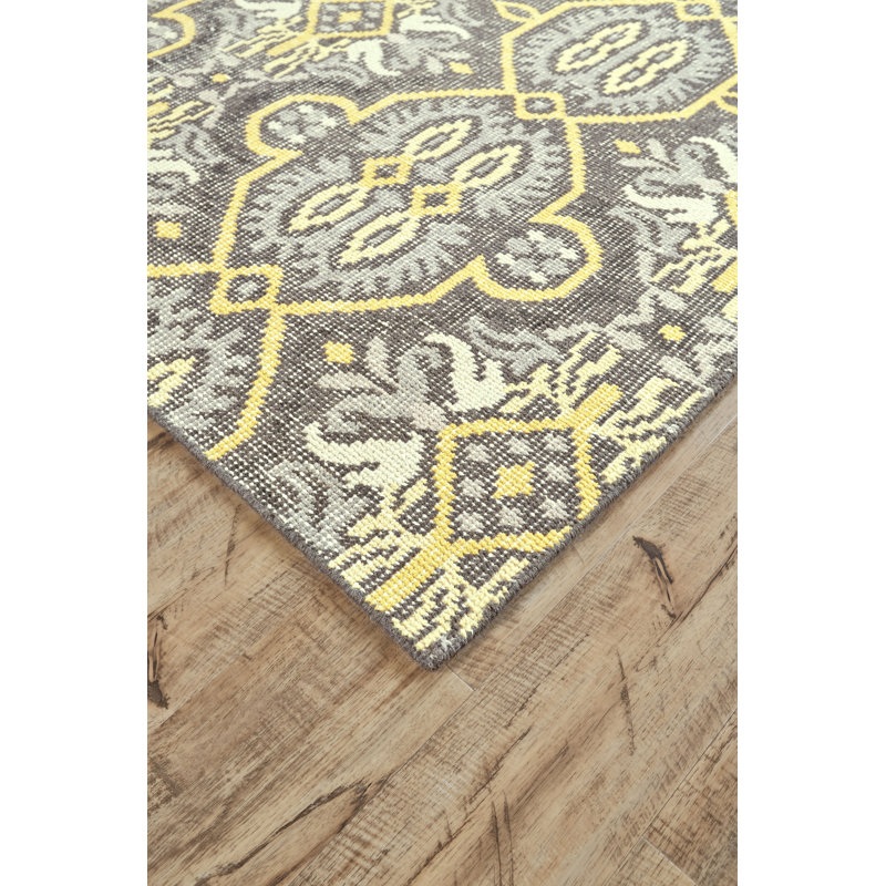 Tapis géométrique en laine noué à la main Dalian, Rectangle 7 pi 9 po x 9 pi 9 po