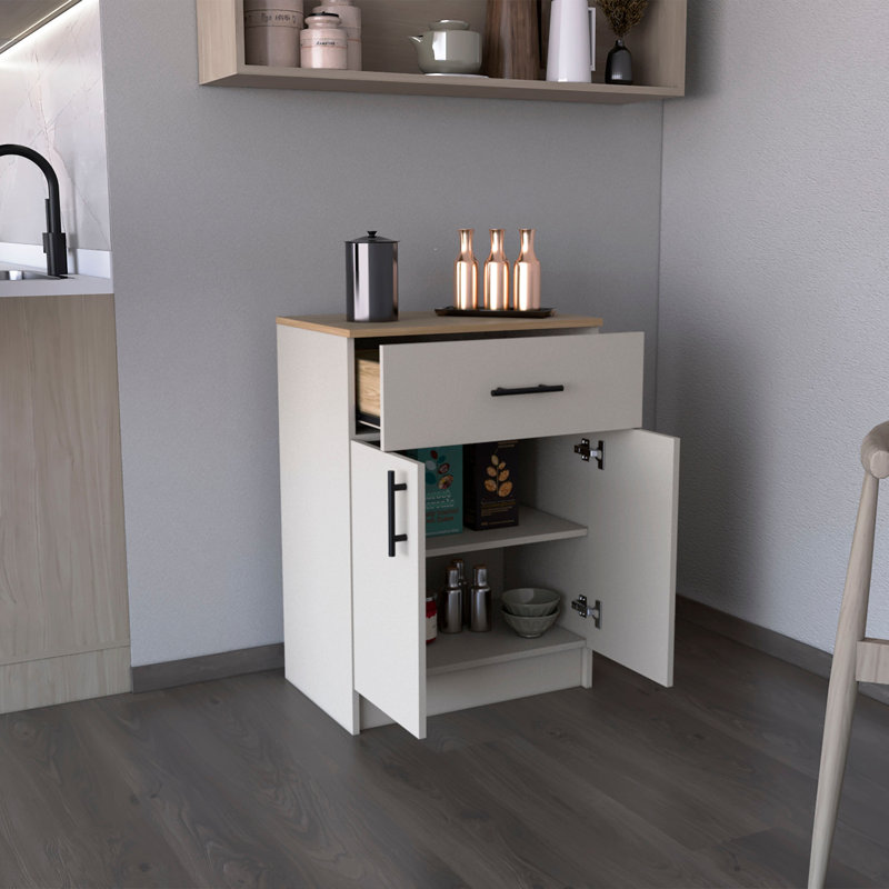 Armoire de rangement pour garde-manger H 33 po avec tablette pour micro-ondes Barbados - 2 portes, 1 tiroir et 2 tablettes Barbados