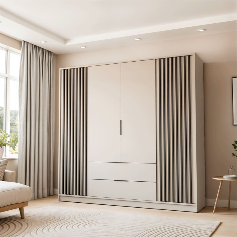NELA Wardrobe with Slatted Fronts, 206 cm, without mirror