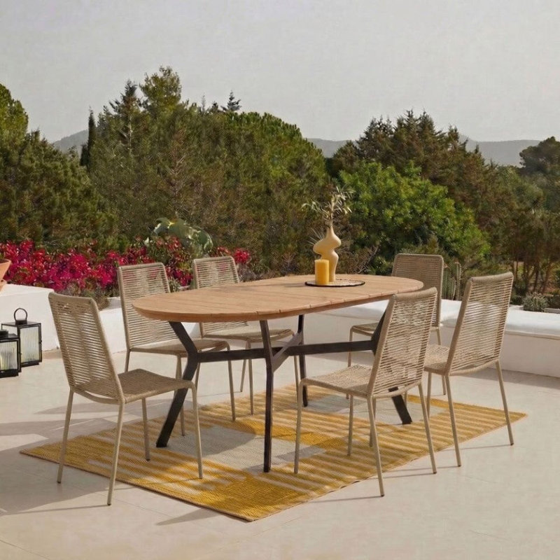 6 - Person Patio Dining Set with Oval Table, Clay