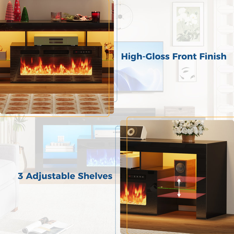 TV Stand Fireplace, 71"W*16"D*23.6"H, Black