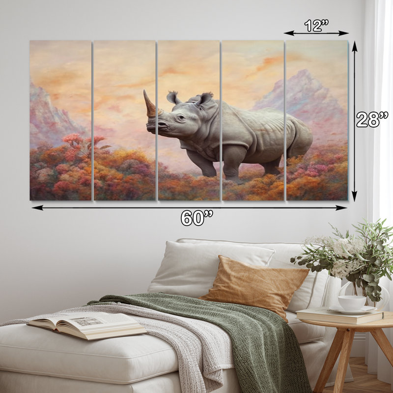 Wild Rhinoceros I - décoration murale animaux - 5 panneaux égaux