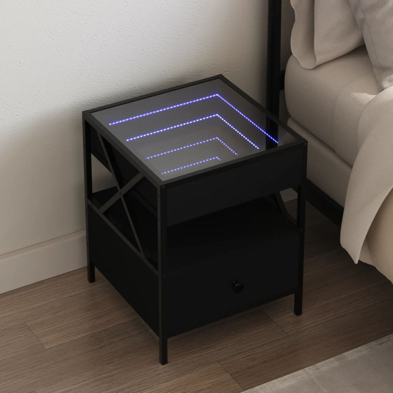 Daneli 40cm W Steel Bedside Table, Black